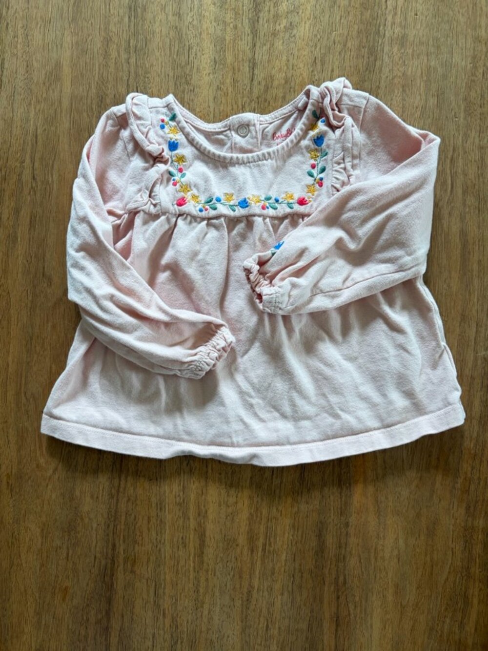 Baby Boden embroidered floral top tunic long-sleeved pink ruffles 100% cotton